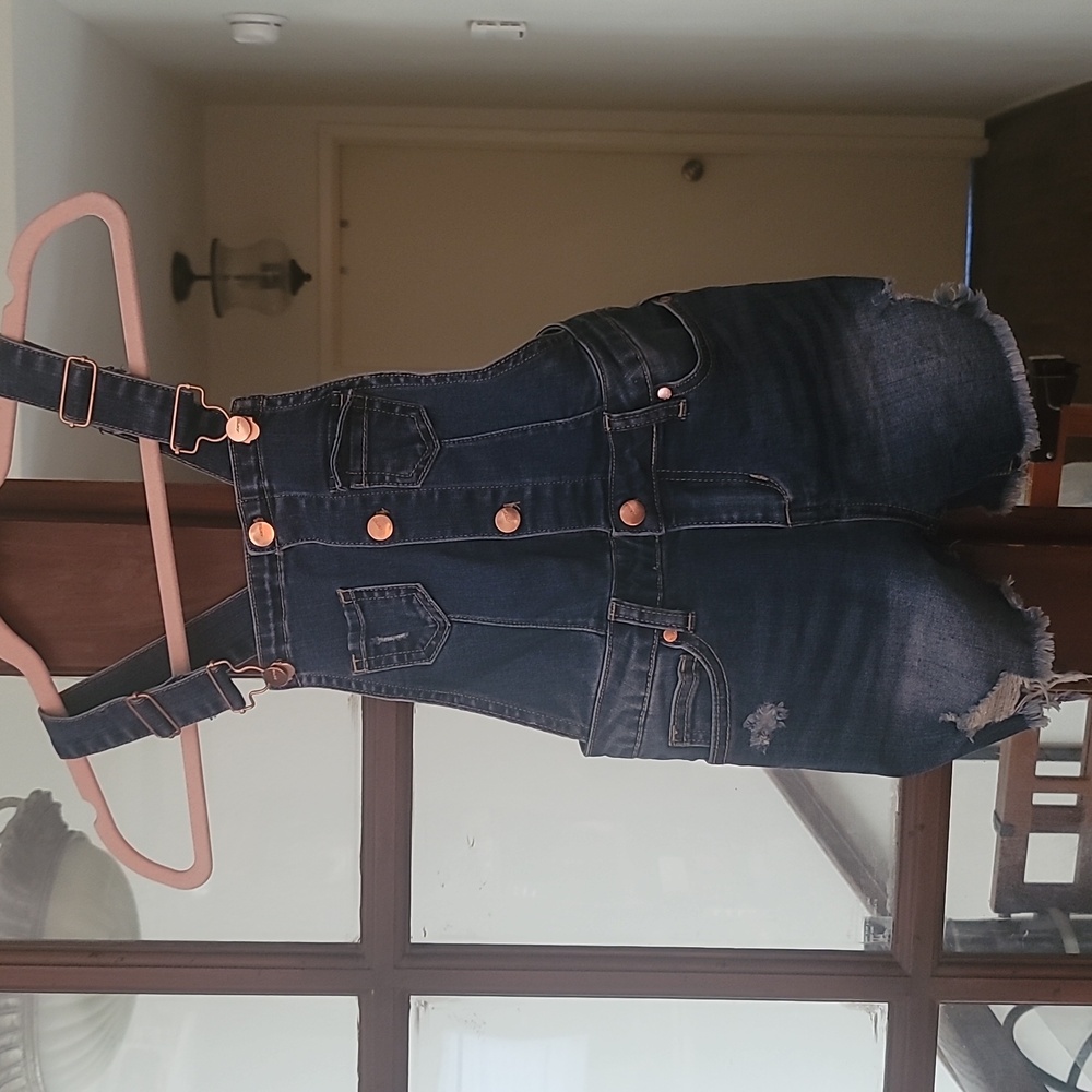 Joe's Distressed Dark Blue Denim Overalls with Copper Buttons, Size 6X